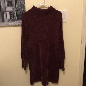Xhiliration Plum Velour Long Sleeve Sweater Dress